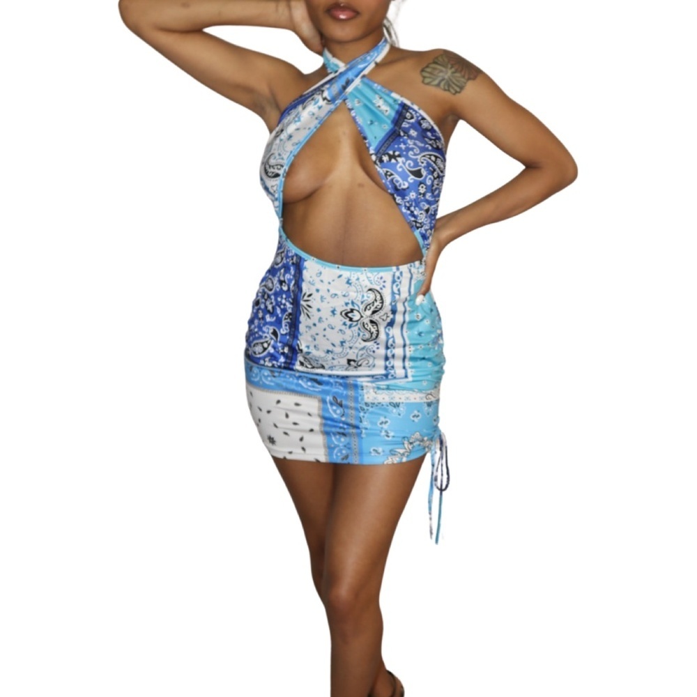 Blue Bandana Mini Dress - Picture 2 of 3